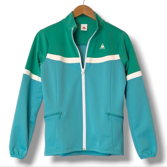 Le Coq Sportif Teal Green Full Zip Color Block Track Jacket: Women's Medium - Picture 7 of 10